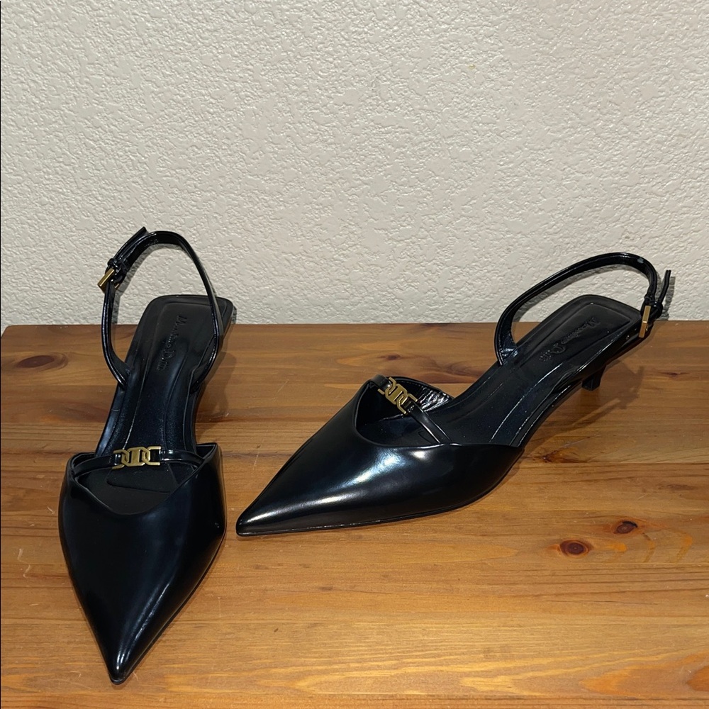 Massimo Dutti Black Heels with Gold Detail